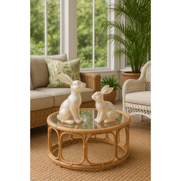 Faux Capiz Bunny Pair French Country Coastal Shabby Chic Farmhouse Decor - Picture 10 of 12